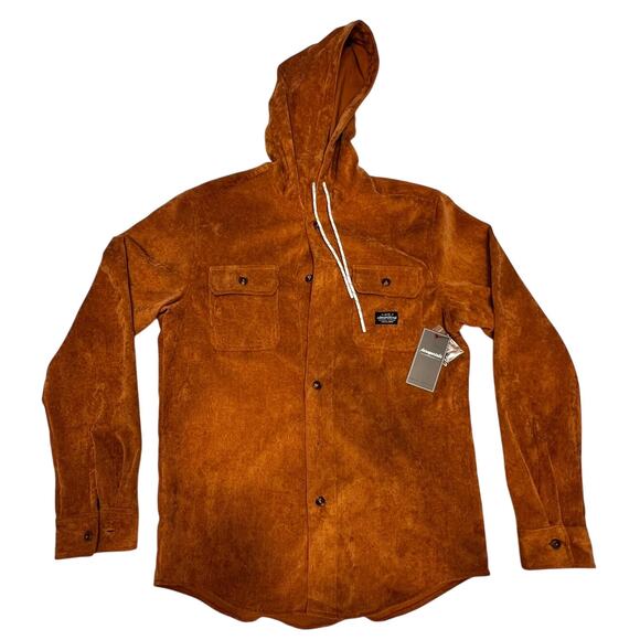NWT Aeropostale Caramel Cafe Hooded Corduroy Button Up Long Sleeve Shirt Size M - Picture 1 of 8